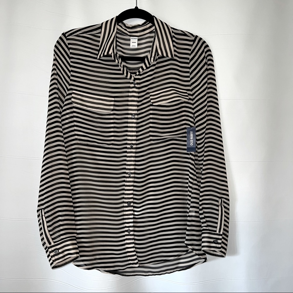 Old Navy Black/Tan Striped Blouse NWT